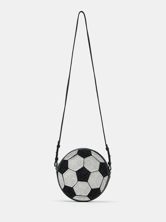 Zara Handbags - Zara Sparkly Applique Black & White Soccer Ball Crossbody Bag
